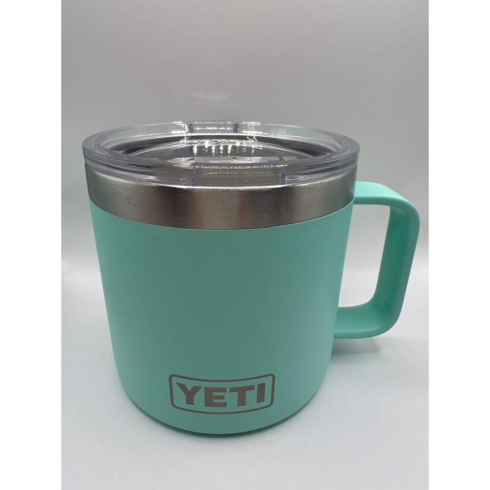 YETI Rambler 14 oz Mug Seafoam Green Stainless Steel Vacuum Insulated Camp Cup